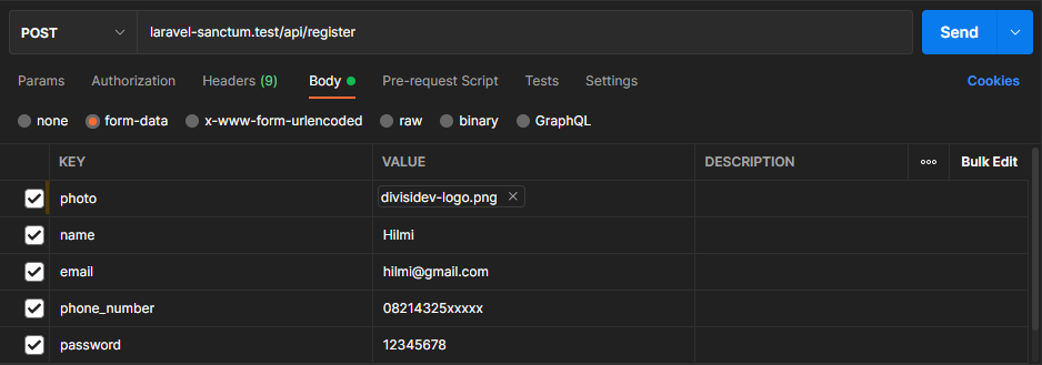 Laravel 9 sanctum - register